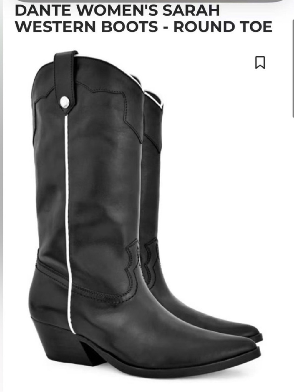 DANTE WOMEN'S SARAH WESTERN COWBOY BOOTS Smooth Leather Black White Size 7.5